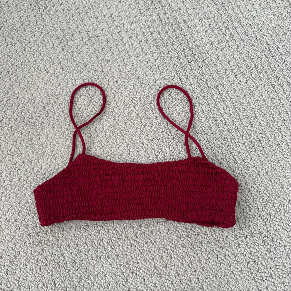 Indah Burgundy Smocked Bikini Top